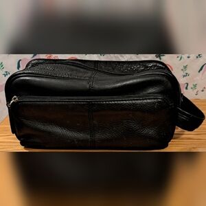 EUC Osgoode Marley Black Cashmere Leather Toiletry Shave Travel Pouch Case Bag